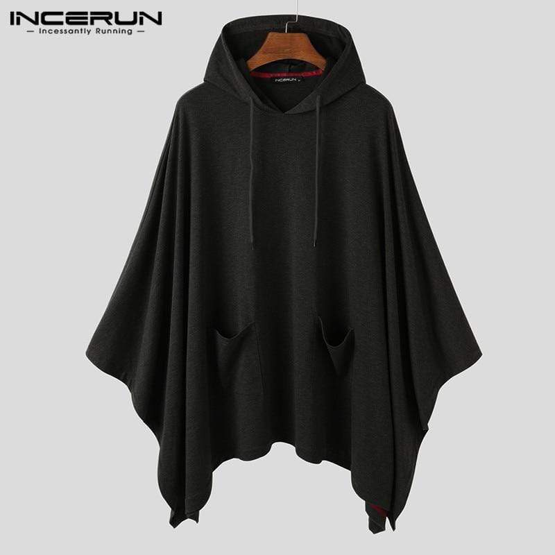 Planet Gates Fashion Men Cloak Hoodies Solid Color Loose Hooded Cape Streetwear Casual Chic Men Sweatshirts Pockets Poncho 5XL