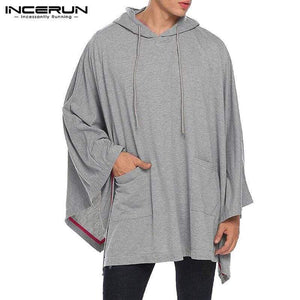 Planet Gates Fashion Men Cloak Hoodies Solid Color Loose Hooded Cape Streetwear Casual Chic Men Sweatshirts Pockets Poncho 5XL
