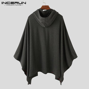Planet Gates Fashion Men Cloak Hoodies Solid Color Loose Hooded Cape Streetwear Casual Chic Men Sweatshirts Pockets Poncho 5XL