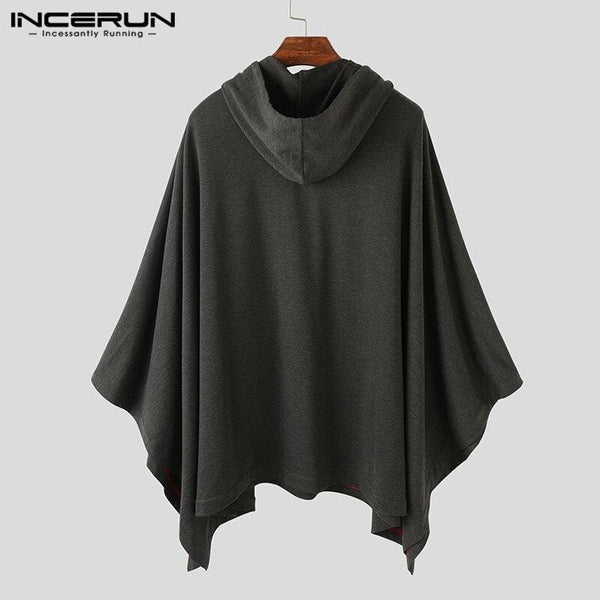 Planet Gates Fashion Men Cloak Hoodies Solid Color Loose Hooded Cape Streetwear Casual Chic Men Sweatshirts Pockets Poncho 5XL