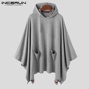 Planet Gates Fashion Men Cloak Hoodies Solid Color Loose Hooded Cape Streetwear Casual Chic Men Sweatshirts Pockets Poncho 5XL