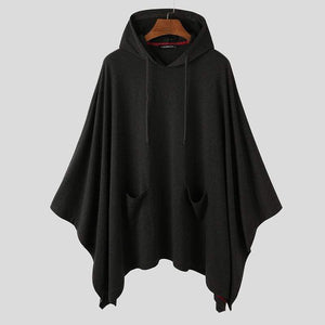 Planet Gates Fashion Men Cloak Hoodies Solid Color Loose Hooded Cape Streetwear Casual Chic Men Sweatshirts Pockets Poncho 5XL