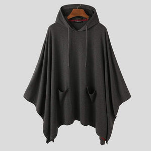Planet Gates Fashion Men Cloak Hoodies Solid Color Loose Hooded Cape Streetwear Casual Chic Men Sweatshirts Pockets Poncho 5XL