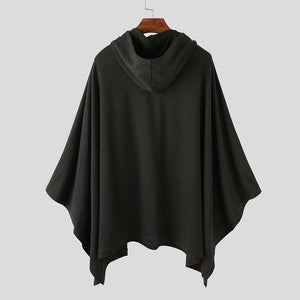 Planet Gates Fashion Men Cloak Hoodies Solid Color Loose Hooded Cape Streetwear Casual Chic Men Sweatshirts Pockets Poncho 5XL
