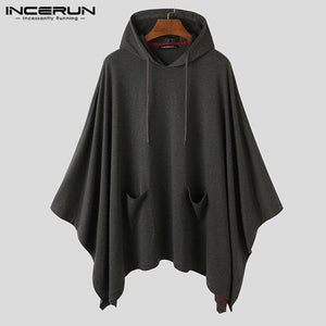 Planet Gates Fashion Men Cloak Hoodies Solid Color Loose Hooded Cape Streetwear Casual Chic Men Sweatshirts Pockets Poncho 5XL