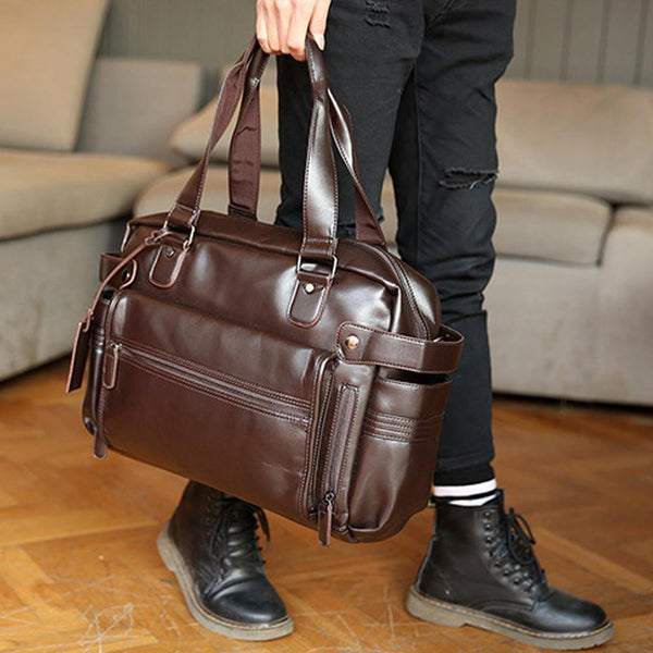 Planet Gates Fashion mens leather travel bag vintage duffle handbags large men business luggage bag with shoulder strap sac voyages