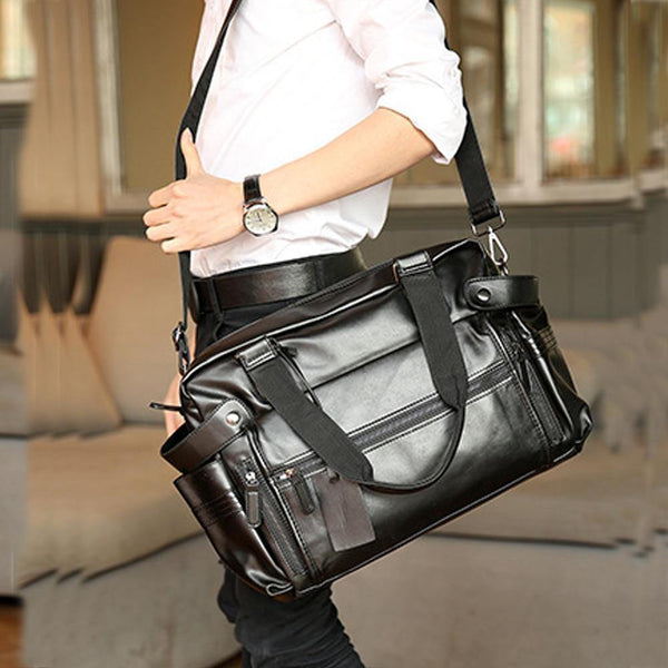 Planet Gates Fashion mens leather travel bag vintage duffle handbags large men business luggage bag with shoulder strap sac voyages