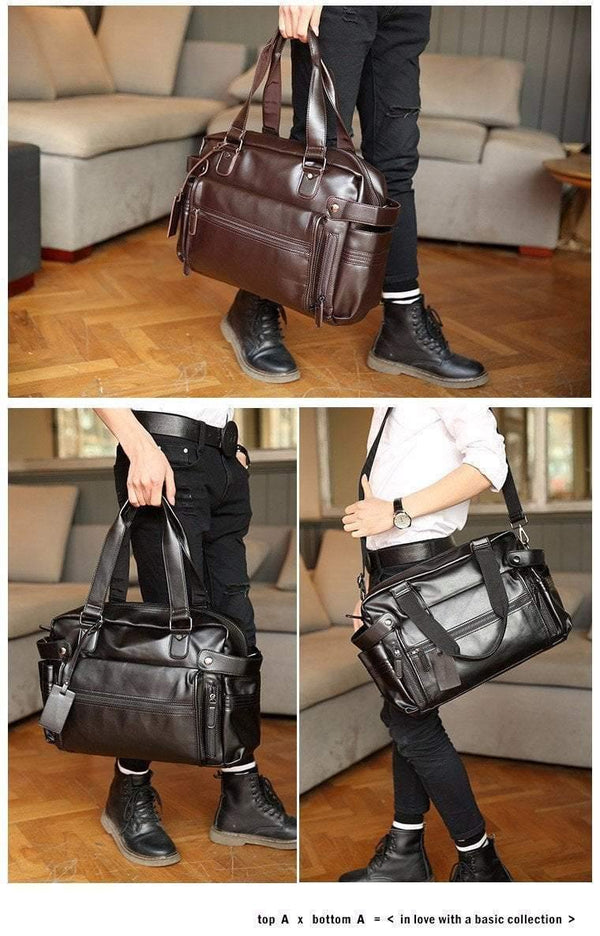 Planet Gates Fashion mens leather travel bag vintage duffle handbags large men business luggage bag with shoulder strap sac voyages