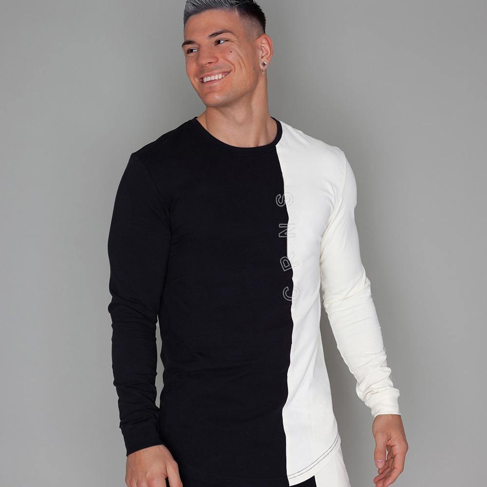 Fashion Patchwork T-shirt Men Casual Slim Long Sleeve T Shirt Gyms Fitness Workout Sporty Tee Tops Autumn New Male Brand Apparel
