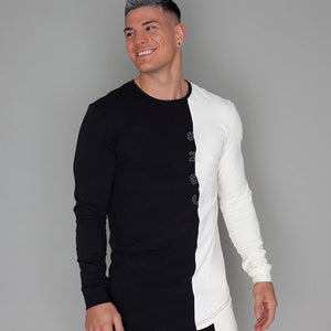 Fashion Patchwork T-shirt Men Casual Slim Long Sleeve T Shirt Gyms Fitness Workout Sporty Tee Tops Autumn New Male Brand Apparel