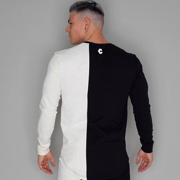 Fashion Patchwork T-shirt Men Casual Slim Long Sleeve T Shirt Gyms Fitness Workout Sporty Tee Tops Autumn New Male Brand Apparel