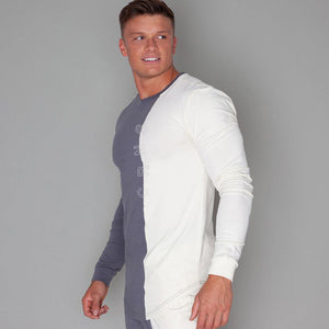 Fashion Patchwork T-shirt Men Casual Slim Long Sleeve T Shirt Gyms Fitness Workout Sporty Tee Tops Autumn New Male Brand Apparel