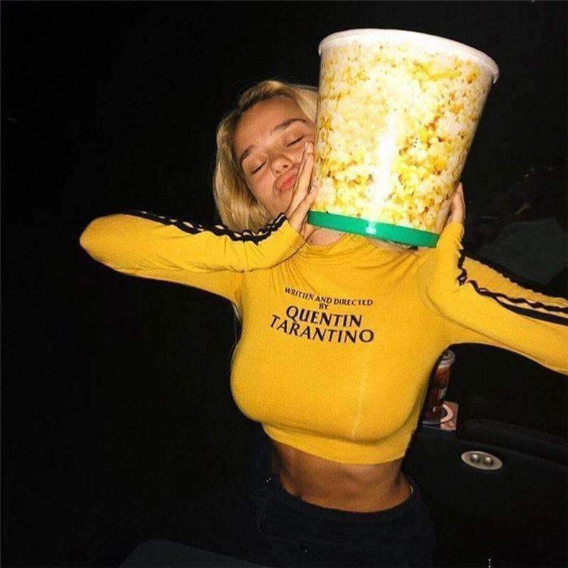 Planet Gates Fashion Quentin Tarantino Sexy Crop Tops Women Side Stripe Long Sleeve Turtleneck Cotton Knitted Short tshirt Lady