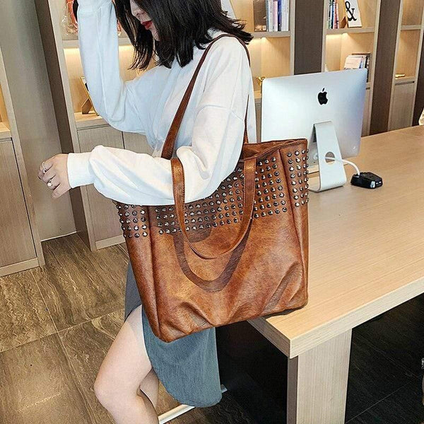 Fashion Rivet Shoulder Bags For Women Leather Luxury Handbags Women Bags Designer Ladies