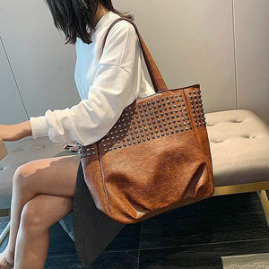 Fashion Rivet Shoulder Bags For Women Leather Luxury Handbags Women Bags Designer Ladies