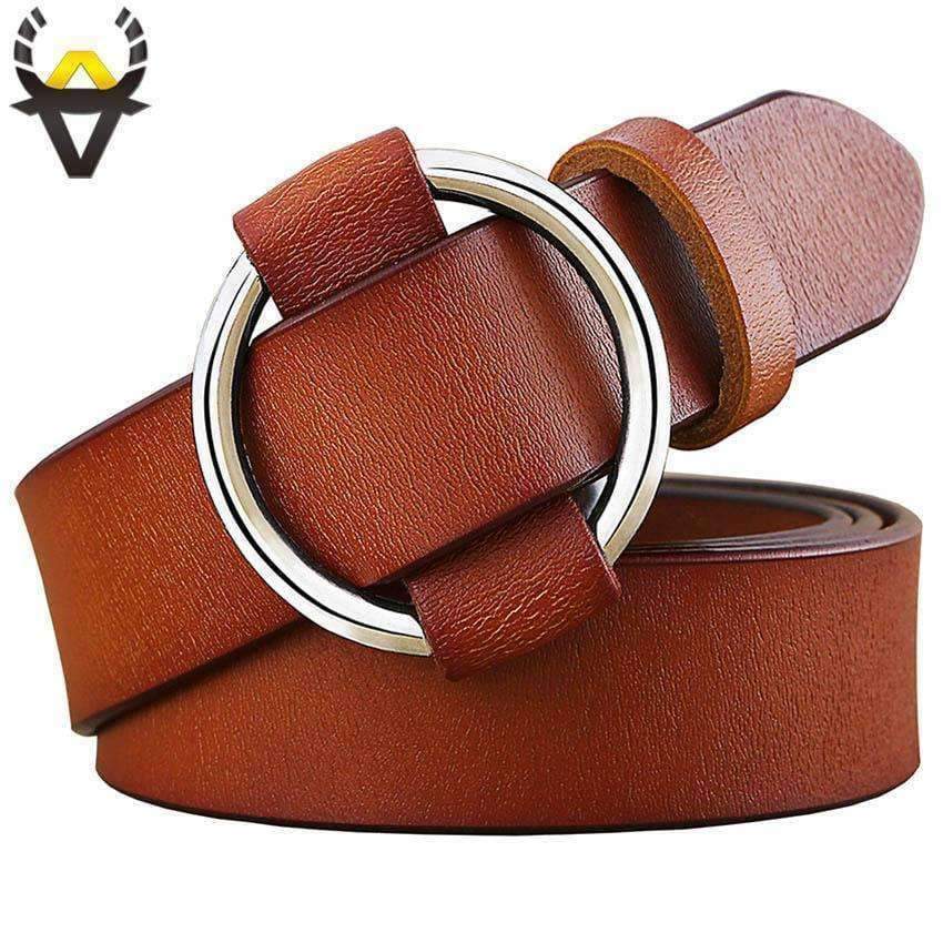 Planet Gates Fashion Round Ring buckle belt woman 2018 Genuine leather belts for women Quality Second layer cowskin strap for jeans or dress