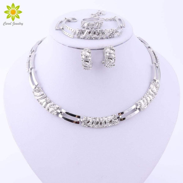 Planet Gates Fashion Silver Plated Jewelry Sets Crystal African Beads Necklace Earrings Ring Bracelet Set For Women