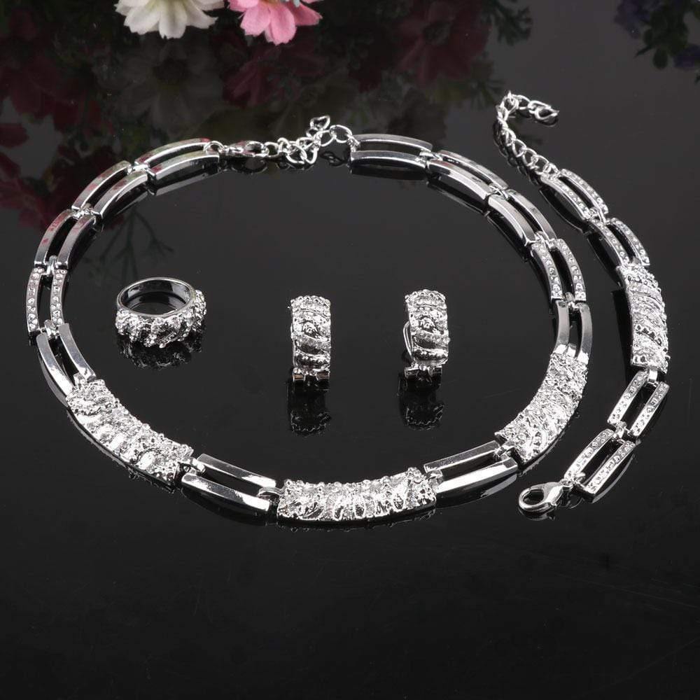 Planet Gates Fashion Silver Plated Jewelry Sets Crystal African Beads Necklace Earrings Ring Bracelet Set For Women