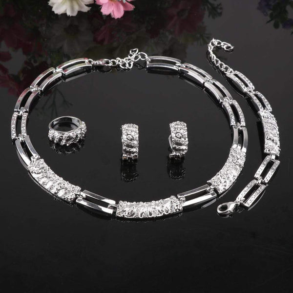 Planet Gates Fashion Silver Plated Jewelry Sets Crystal African Beads Necklace Earrings Ring Bracelet Set For Women