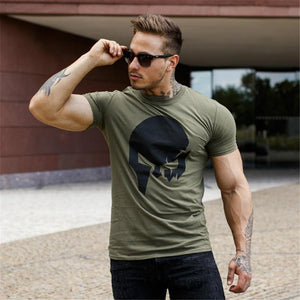 Fashion Skull Print Cotton T Shirt Men Gyms Fitness Slim T-shirt Man Summer New Casual Short Sleeve Tee Tops Male Brand Clothing