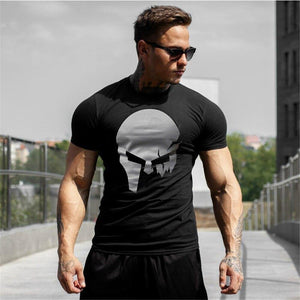 Fashion Skull Print Cotton T Shirt Men Gyms Fitness Slim T-shirt Man Summer New Casual Short Sleeve Tee Tops Male Brand Clothing