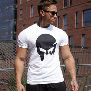 Fashion Skull Print Cotton T Shirt Men Gyms Fitness Slim T-shirt Man Summer New Casual Short Sleeve Tee Tops Male Brand Clothing
