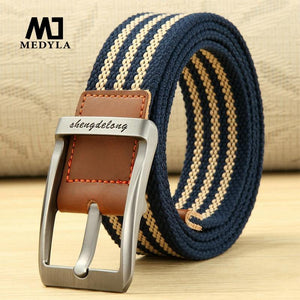 Fashion Striped Men's Belt High-quality Encrypted Canvas Hard Metal Steel Buckle Belt For Men Leather Closure Sports Belt
