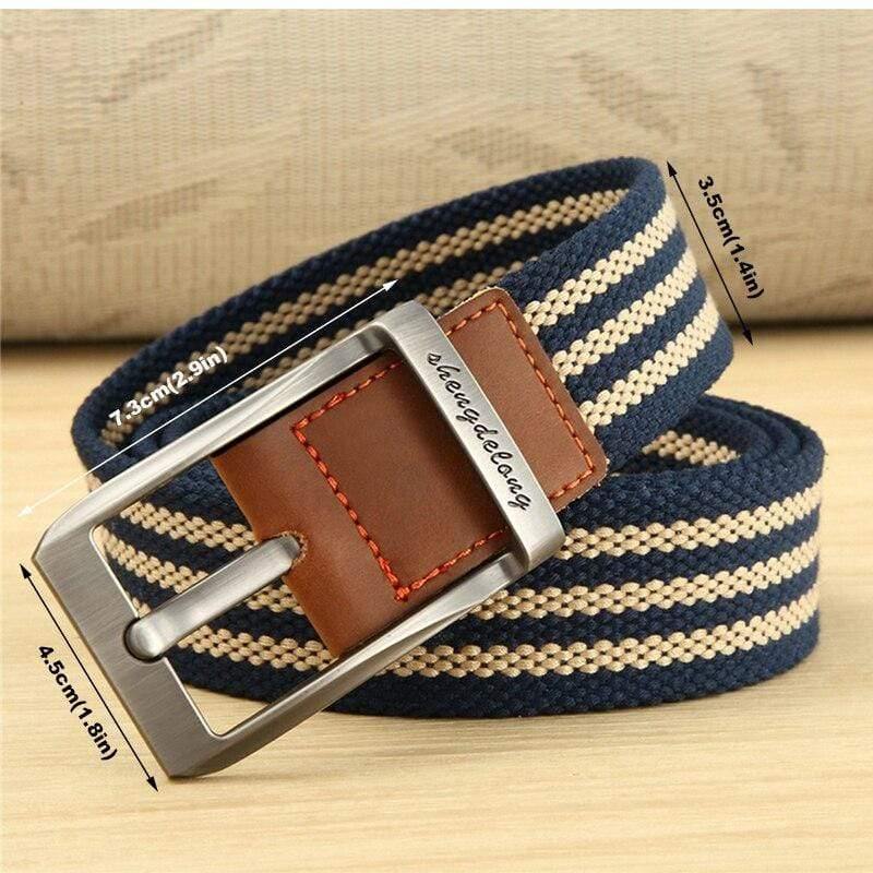 Fashion Striped Men's Belt High-quality Encrypted Canvas Hard Metal Steel Buckle Belt For Men Leather Closure Sports Belt