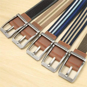 Fashion Striped Men's Belt High-quality Encrypted Canvas Hard Metal Steel Buckle Belt For Men Leather Closure Sports Belt