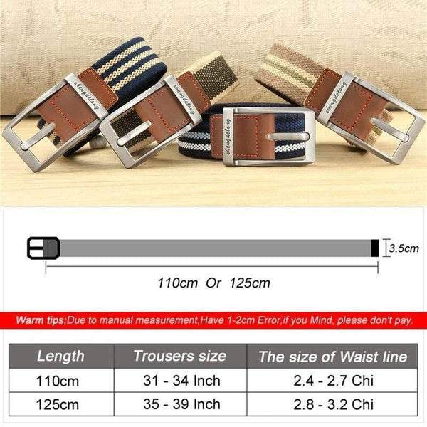 Fashion Striped Men's Belt High-quality Encrypted Canvas Hard Metal Steel Buckle Belt For Men Leather Closure Sports Belt