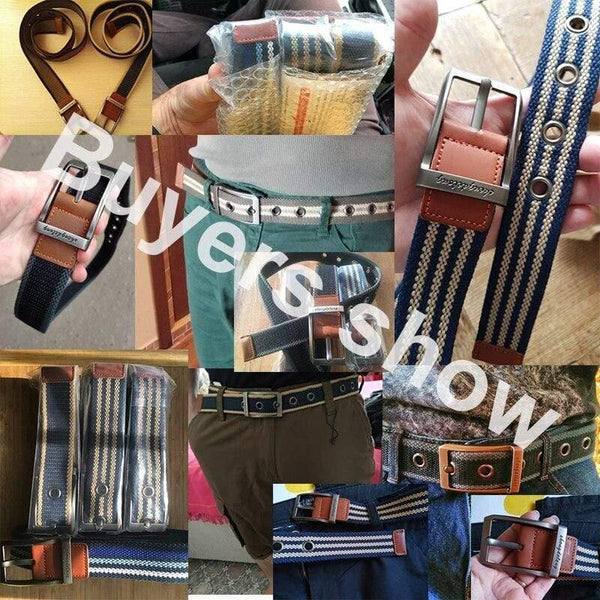 Fashion Striped Men's Belt High-quality Encrypted Canvas Hard Metal Steel Buckle Belt For Men Leather Closure Sports Belt