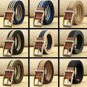 Fashion Striped Men's Belt High-quality Encrypted Canvas Hard Metal Steel Buckle Belt For Men Leather Closure Sports Belt