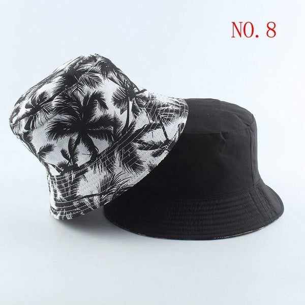 Planet Gates Fashion Summer Coconut Tree Flower Printed Fisherman Caps Panama Bucket Hat Reversible Gorro Pescador Men Women