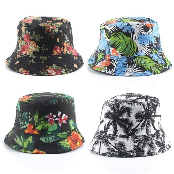 Planet Gates Fashion Summer Coconut Tree Flower Printed Fisherman Caps Panama Bucket Hat Reversible Gorro Pescador Men Women