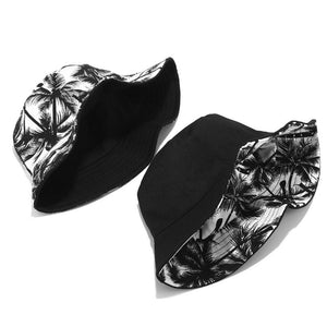 Planet Gates Fashion Summer Reversible Black White Coconut Tree Printed Fisherman Caps Bucket Hats Gorro Pescador Men Women