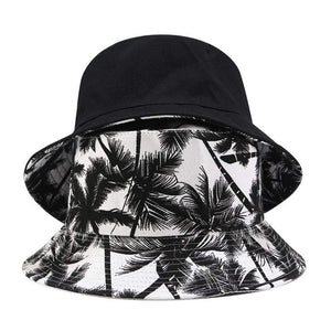 Planet Gates Fashion Summer Reversible Black White Coconut Tree Printed Fisherman Caps Bucket Hats Gorro Pescador Men Women