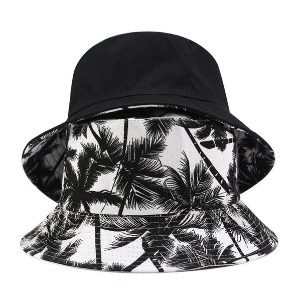 Planet Gates Fashion Summer Reversible Black White Coconut Tree Printed Fisherman Caps Bucket Hats Gorro Pescador Men Women