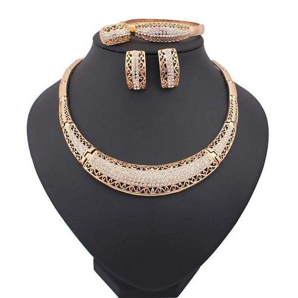 Planet Gates Fashion vintage luksus rhinestone brudehalskæde øreringe armbånd afrikansk kostume guldfarvet smykkesæt