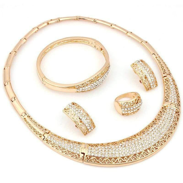 Planet Gates Fashion vintage luksus rhinestone brudehalskæde øreringe armbånd afrikansk kostume guldfarvet smykkesæt