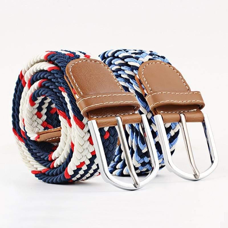 Fashion Wide Belt For Men Women Elastic Knitted Braid Jeans Dress Belt With Leather Metal Buckle Casual Belt For Unisex