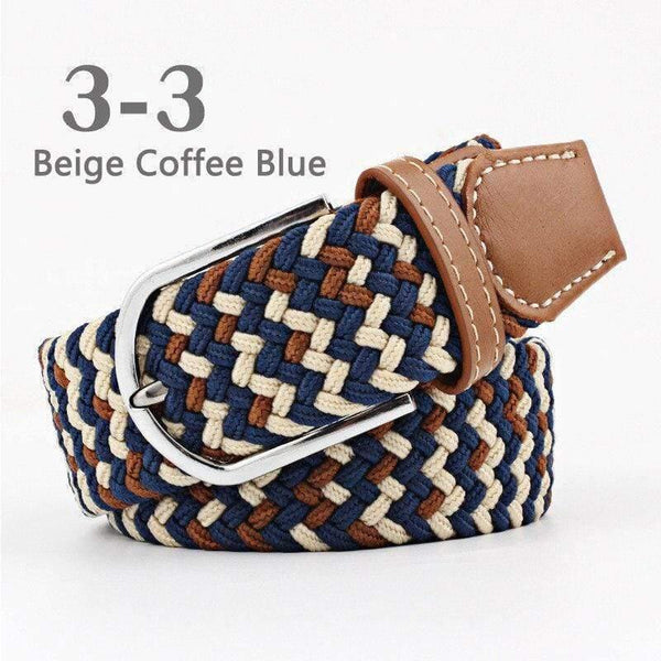 Fashion Wide Belt For Men Women Elastic Knitted Braid Jeans Dress Belt With Leather Metal Buckle Casual Belt For Unisex