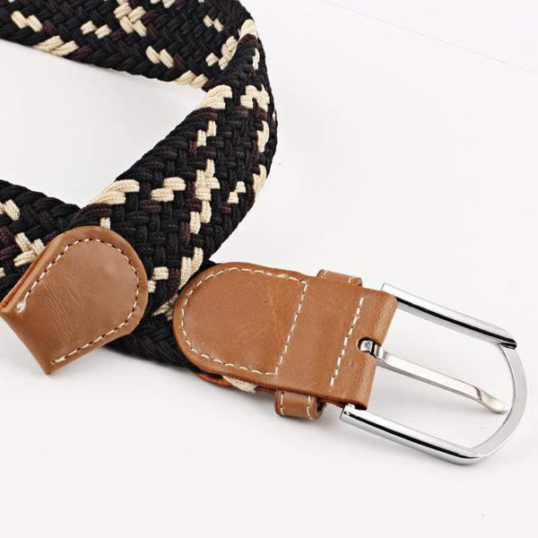 Fashion Wide Belt For Men Women Elastic Knitted Braid Jeans Dress Belt With Leather Metal Buckle Casual Belt For Unisex