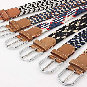 Fashion Wide Belt For Men Women Elastic Knitted Braid Jeans Dress Belt With Leather Metal Buckle Casual Belt For Unisex