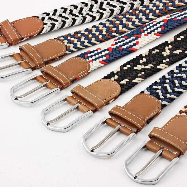 Fashion Wide Belt For Men Women Elastic Knitted Braid Jeans Dress Belt With Leather Metal Buckle Casual Belt For Unisex
