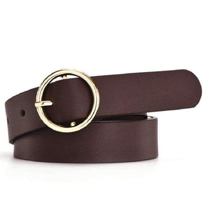 Planet Gates Fashion Woman Brown Belt Waist Casual O Ring Belts Black Faux Leather Belts For Women Waistband Buckle 110CM Girls Belt