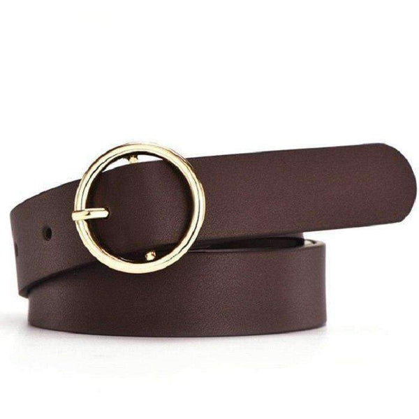Planet Gates Fashion Woman Brown Belt Waist Casual O Ring Belts Black Faux Leather Belts For Women Waistband Buckle 110CM Girls Belt
