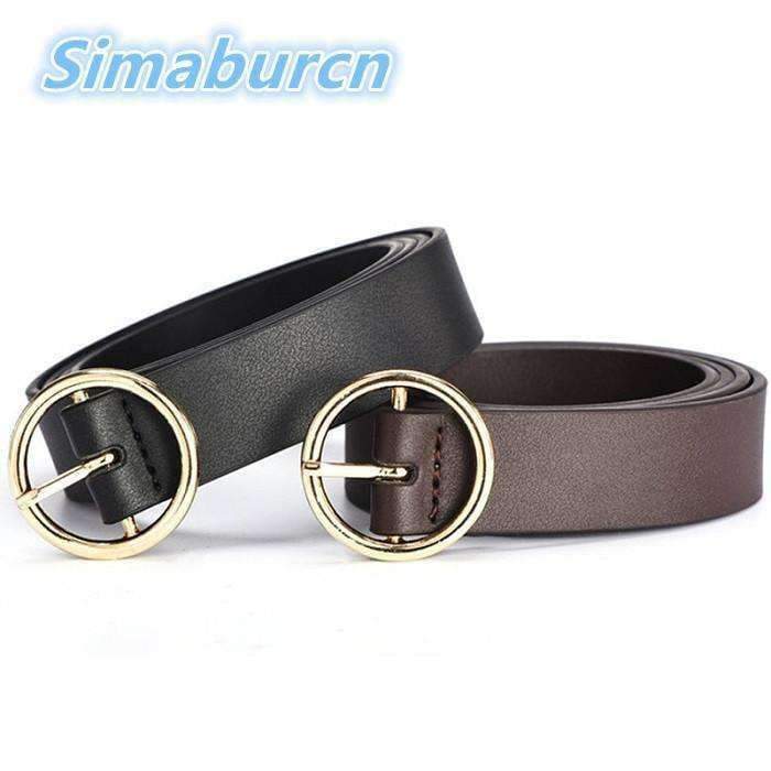 Planet Gates Fashion Woman Brown Belt Waist Casual O Ring Belts Black Faux Leather Belts For Women Waistband Buckle 110CM Girls Belt