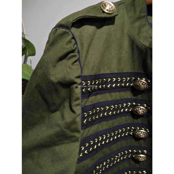Planet Gates Fashion Woman Khaki MILITARY STYLE JACKET Mandarin collar long sleeves Contrasting bands Front snap buttons