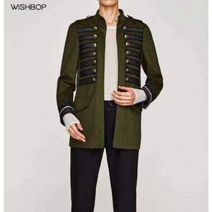 Planet Gates Fashion Woman Khaki MILITARY STYLE JACKET Mandarin collar long sleeves Contrasting bands Front snap buttons