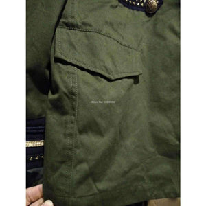 Planet Gates Fashion Woman Khaki MILITARY STYLE JACKET Mandarin collar long sleeves Contrasting bands Front snap buttons